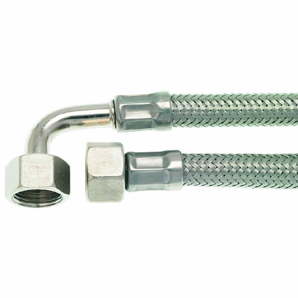 3/8 F x 3/8 F 37 cm (14.5") Stainless Steel Hose with Elbow